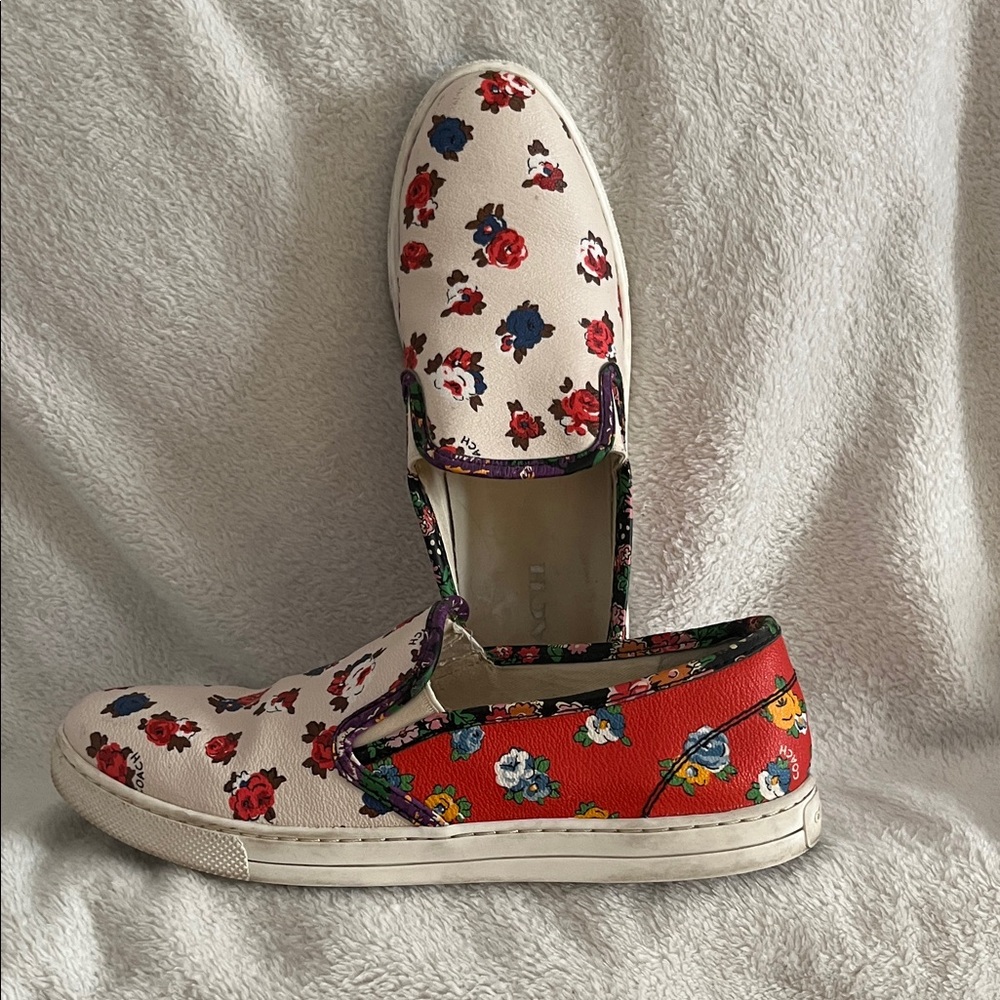 Coach Floral Slip-On Flats in White, Red, Blue